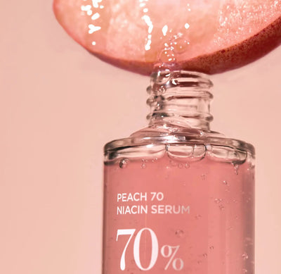 **Anua Peach 70% Niacin Serum**  
Sérum hydratant, éclaircissant, réducteur de pores, illuminateur et anti-rides pour visage terne