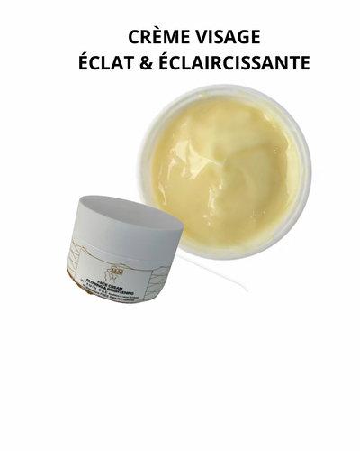 ⸻

CRÈME VISAGE Anti-acné
ÉCLAT & ÉCLAIRCISSANTE
VITAMINE C & E (infusée au glutathion & huile de citron & Curcuma,
Sans hydroquinone